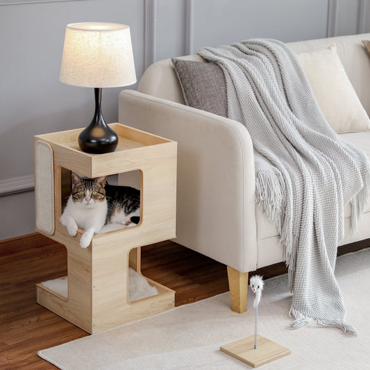 HKM-6688957 Solid Wood Double Layer Cat Nest with No Trace Stickers