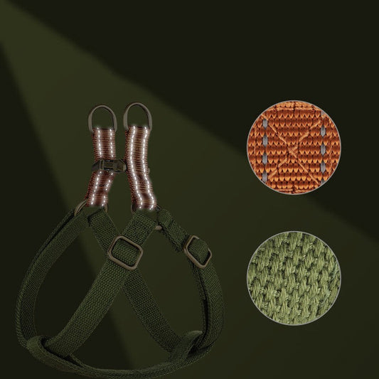 HKM-669011 Anti-Loss Vest Style Dog Leash - Cotton and Nylon, Available in Brown, Green, and Light Blue