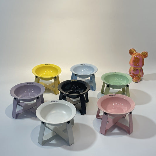 HKM-6691645 Ceramic Cat Bowl with Iron Frame in Multiple Colors ¨C Elevated Dining Rack for Cats