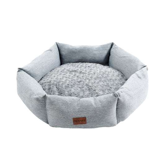 HKM-6698685 Rose Velvet Hexagonal Dog Bed - Soft Plush Couch for Small to Large Dogs, Durable Calming Design
