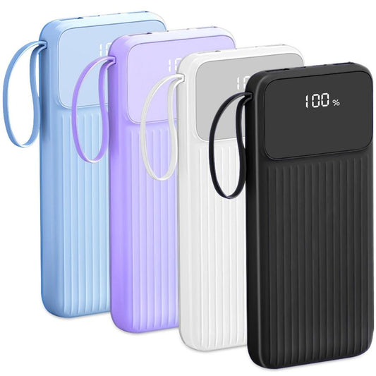 HKM-671187 20000mAh Fast Charging Power Bank with 4 Inbuilt Cables and Digital Display for iOS and Android Devices