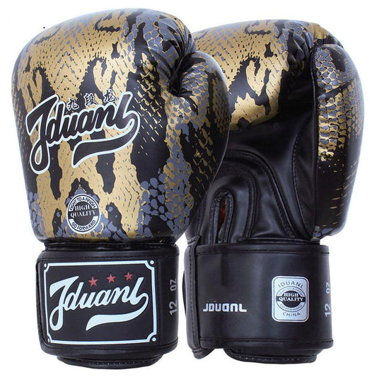 HKM-672019 Mad Python Boxing Gloves - PU Leather, 8oz/10oz/12oz/14oz - Black/White/Red - Ideal for Fighting, Boxing, Sanshou, Muay Thai