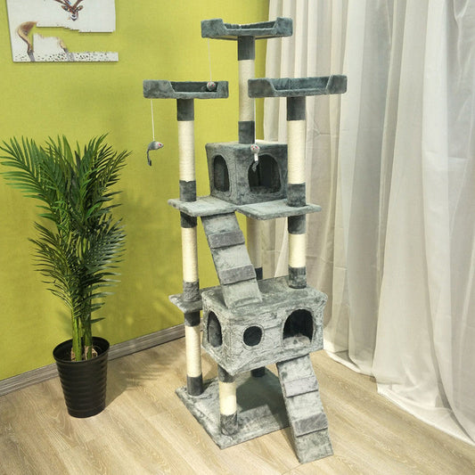 HKM-6754493 Multi-Layer Cat Climbing Frame with Plush Cover, Cardboard Tube & Jute Rope for Claw Grinding and Play