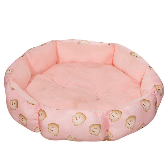 HKM-6761021 Soft Octagonal Pet Bed with Fleece Lining in Pink, Yellow, and Purple for Dogs