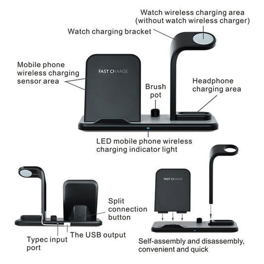 HKM-676435 Wireless Charging Bracket with USB Output and Type-C Cable, Compatible with Qi-Enabled Devices