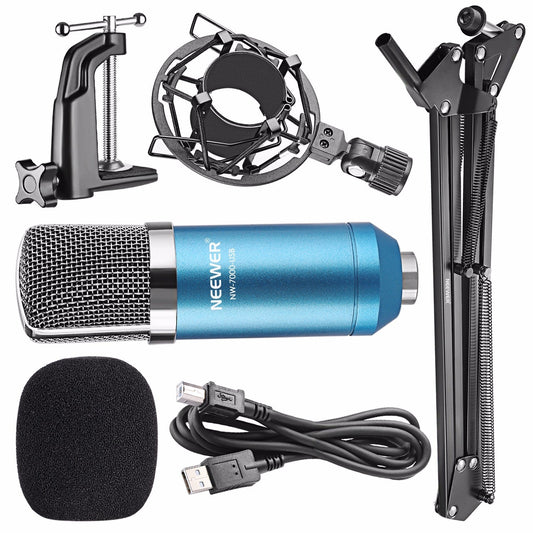 HKM-677075 Professional USB Condenser Microphone Kit with Adjustable Scissor Arm Stand, Shock Mount, and Foam Cap for Recording and Broadcasting