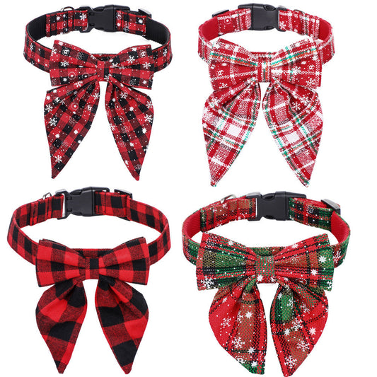 HKM-678739 Christmas Plaid Dog Collar with Bow Tie - Multiple Colors & Sizes Available