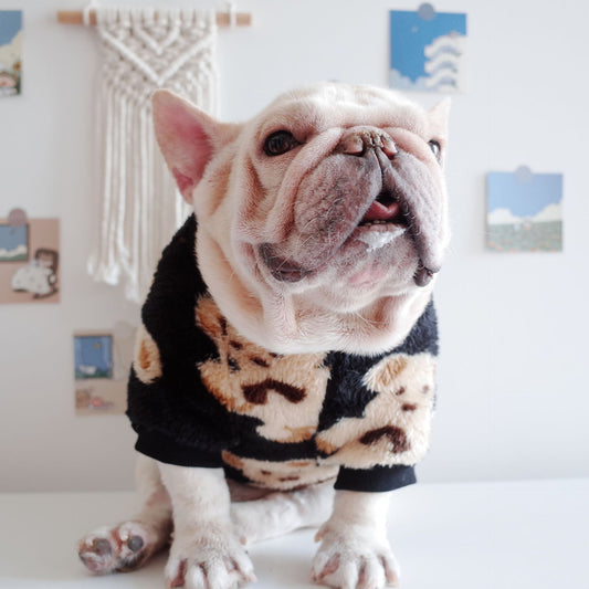 HKM-6800061 Dog Warm Plush Bear Print Two-Legged Winter Clothes in Black and White