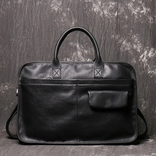 HKM-680083 Stylish Large Capacity Men's Leather Messenger Bag - Genuine Cowhide Computer Briefcase