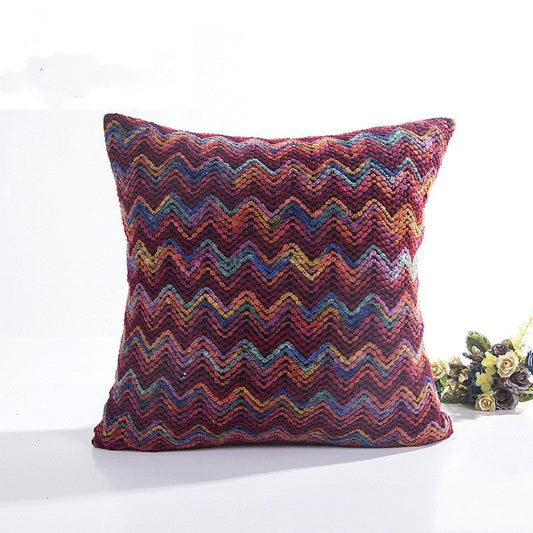 HKM-680147 Blended Wool Stripes Knitted Cushion Cover in Red, Black, Orange, and Blue - 45x45cm