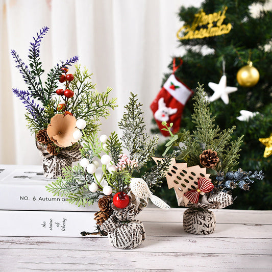 HKM-681299 Mini Christmas Tree Decoration - 25cm Wooden Photography Prop in Various Colors