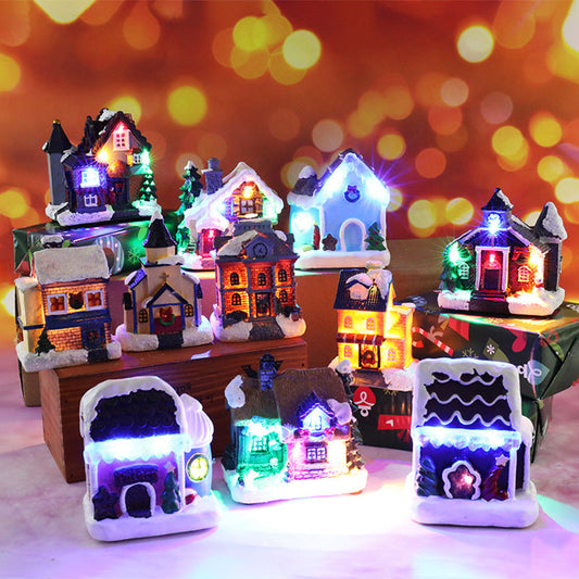 HKM-682451 Christmas Cottage Resin Micro Landscape Ornaments in Various Sizes