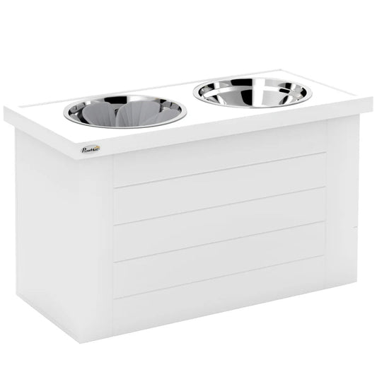 HKM-6860733 Elevated Dog Feeding Station with Slow Feeder Mat and Storage Cabinet for Large Dogs - 3 Stainless Steel Bowls Included