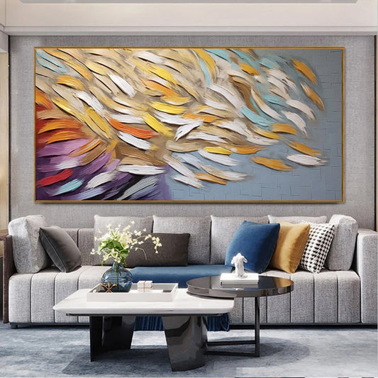 HKM-686867 Colorful Abstract Handmade Oil Painting Canvas for Modern Home Decor - Unstretched, Frameless, Multiple Sizes Available