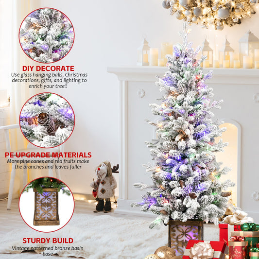 HKM-687059 4ft Pre-lit Slim Christmas Tree in Potted Design with Multicolor Twinkling Lights for Pathway and Entrance Decor