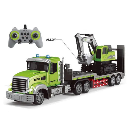 HKM-687891 Dual Control 11CH RC Semi-Trailer Truck & Excavator Toy Set - 1:12 Scale, 2.4GHz, Ready-to-Go