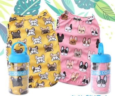 HKM-6915645 Cooling Vest for Small Dogs - Cute Pet Print T-Shirt in Yellow and Pink