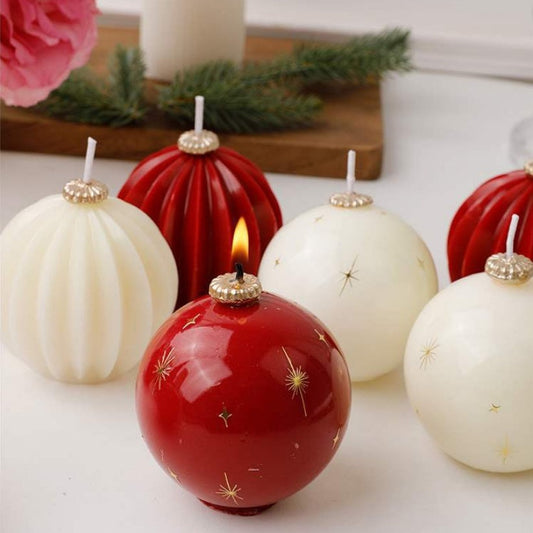 HKM-692179 Decorative Aromatherapy Spherical Candle Set in Red and White - 2 Packs of Lantern and Sphere Styles
