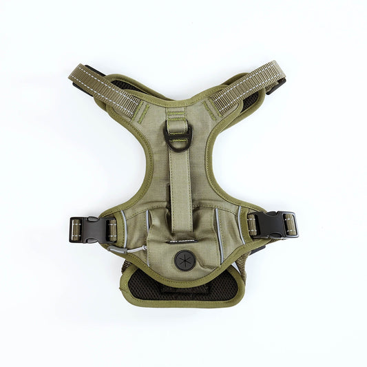 HKM-6932029 Durable Tactical Dog Harness with Poop Bag Dispenser & No Pull Front Clip, Brown, Size S