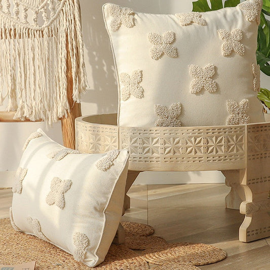 HKM-693971 French Style Four-Leaf Clover Flocking Pillow Cover - Available in Two Sizes