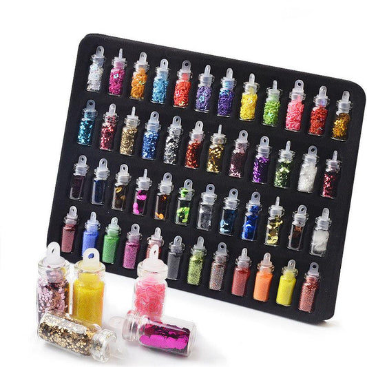 HKM-694163 48-Color Mixed Glass Bottle Nail Sequins Set for Nail Art and Jewelry Decoration