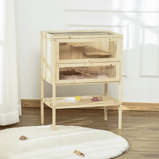 HKM-6945725 3-Tier Wooden Hamster Cage with Openable Top and Ventilated Roof for Small Animals