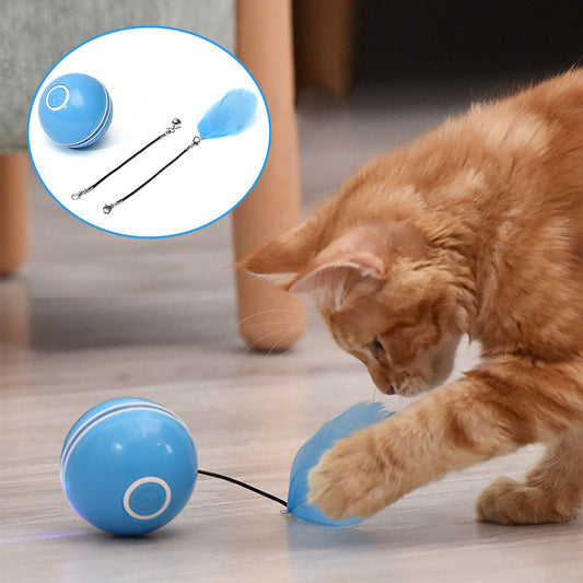 HKM-696339 Colorful LED Laser Cat Ball - USB Rechargeable Fun Toy with Feather and Bell