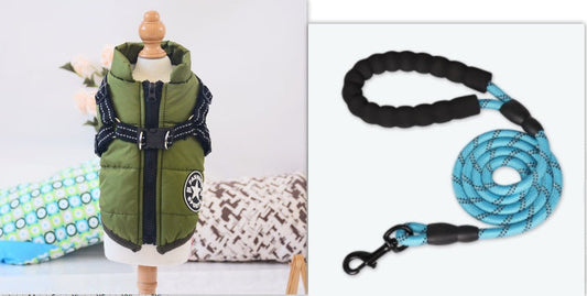 HKM-6979261 Waterproof Winter Dog Coat with Harness for Large and Small Breeds, Available in Red, Navy Blue, and Army Green