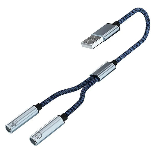 HKM-698131 USB to 3.5mm Audio Splitter Cable for Headphones and Microphones - Dual Female Connections