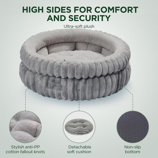 HKM-7000125 Super Soft Round Washable Cat Bed with Anti-Slip Bottom for Indoor Cats and Kittens - Multiple Sizes Available