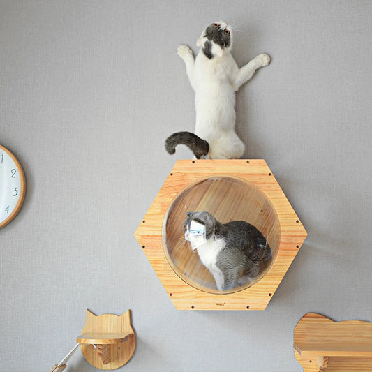 HKM-700243 Luxury Solid Wood Cat Tree with Scratching Post and Drilling Hole