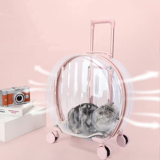HKM-7004093 Transparent Cat Carrier Bag with Reinforced Structure and Rhombic Grid Design - Large Capacity in Pink and Green