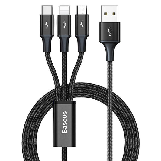 HKM-701971 3-in-1 Charging Cable for Lightning, Micro USB & Type-C Devices, 1.2m, Black