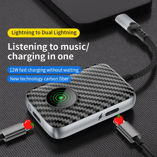 HKM-703635 8-Pin Audio Aux Splitter Adapter for iPhone - 2-in-1 Headphone Jack with Luminous USB Cable