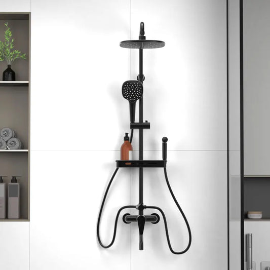 HKM-703763 Modern Matte Black Exposed Thermostatic Shower Column with Jet & Massage Spray