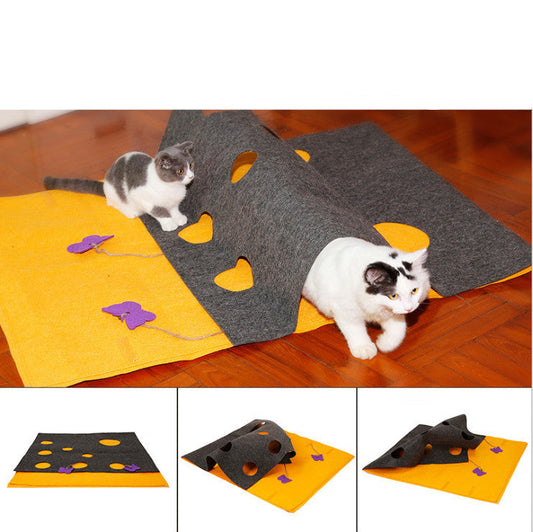 HKM-704019 Cat Play Tunnel and Puzzle Mat - Multifunctional Felt Toy for Interactive Play