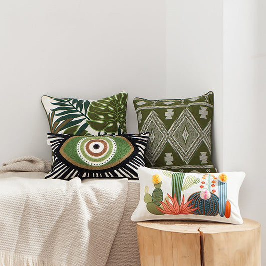 HKM-705939 Nordic Green Cactus Embroidered Throw Pillow - Available in 45x45cm and 30x50cm