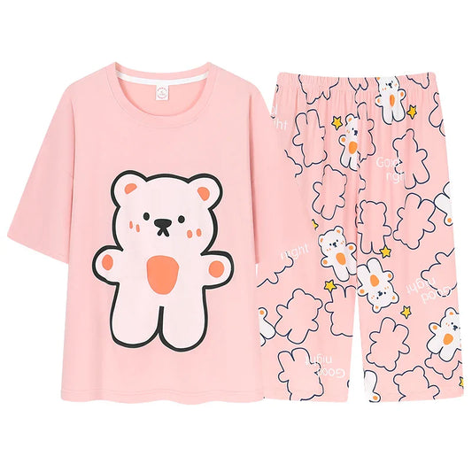 HKM-706579 Cotton Pajamas for Women Comfy Loungewear Women Crop Top and Pants Two Piece Pyjamas Womens Sleepwear Sets