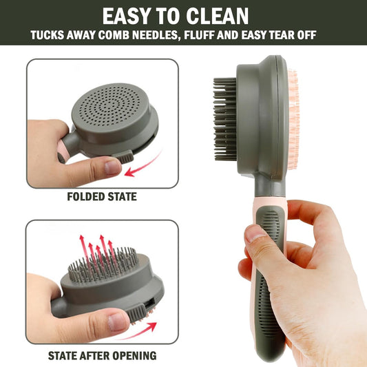 HKM-7070653 Double-Sided Cat Grooming Brush with Flea Comb for Shedding and Hair Removal