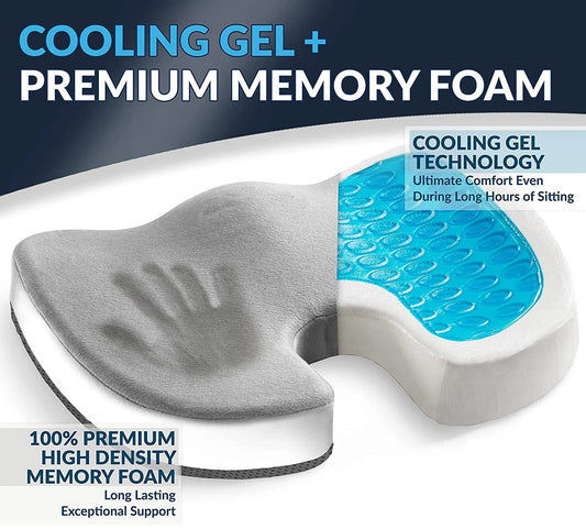 HKM-708691 Orthopedic Gel Seat Cushion with Memory Foam for Tailbone Pain Relief and Non-Slip Design
