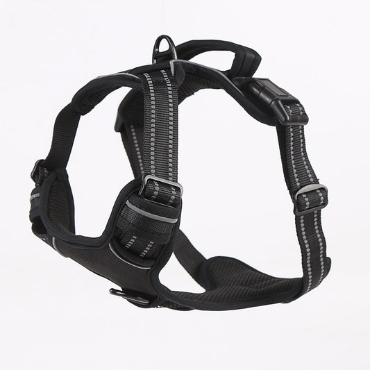 HKM-7093693 Reflective Dog Leash with Vest-style Harness - Black, Red, Fluorescent Orange, Multiple Sizes Available