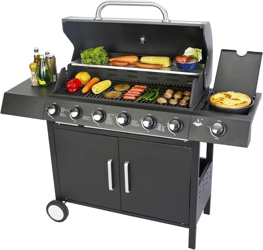 HKM-712147 Professional 6-Burner Gas BBQ Grill for Outdoor Cooking and Events