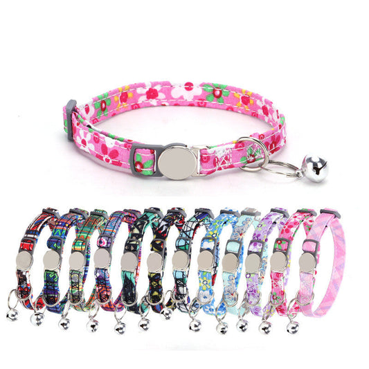 HKM-7123261 Bohemian Floral Cat Collar in Blue, Red, Pink, and Green Plaid - Adjustable Polyester Buckle