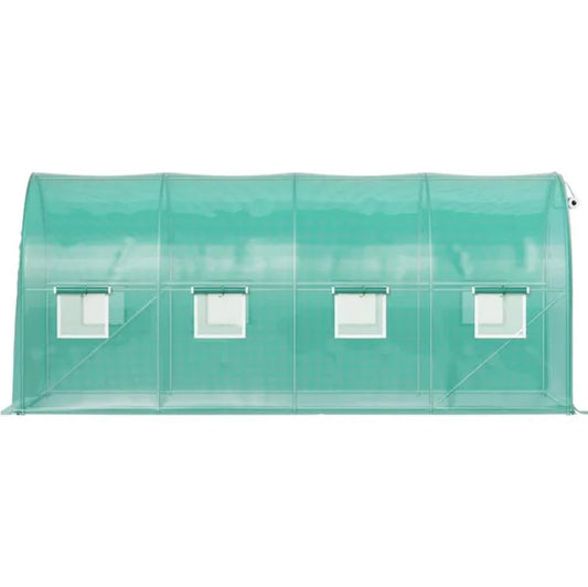 HKM-7137725 Portable Walk-in Tunnel Greenhouse with Galvanized Steel Frame and Zippered Door, 14.8 x 6.6 x 6.6 Ft, Green