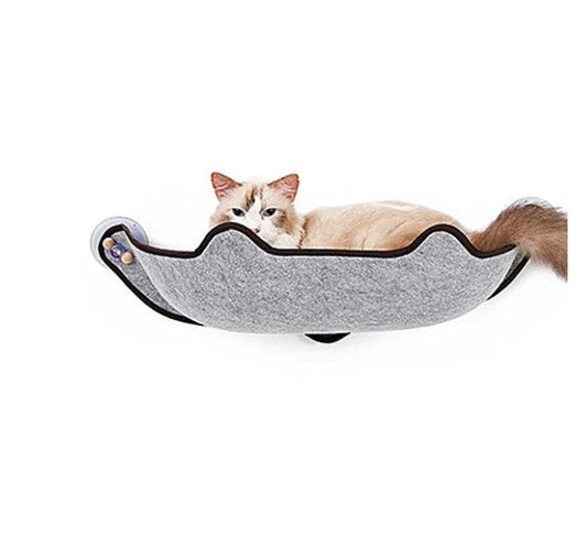 HKM-7140285 Window Sill Cat Hammock with Suction Cups - EVA and Felt Cloth, Removable Washable Mat, Indoor Outdoor Use