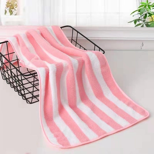 HKM-714515 Soft Coral Fleece Wide Striped Towels - Lint-Free, Absorbent Face Wash Towels in Multiple Colors