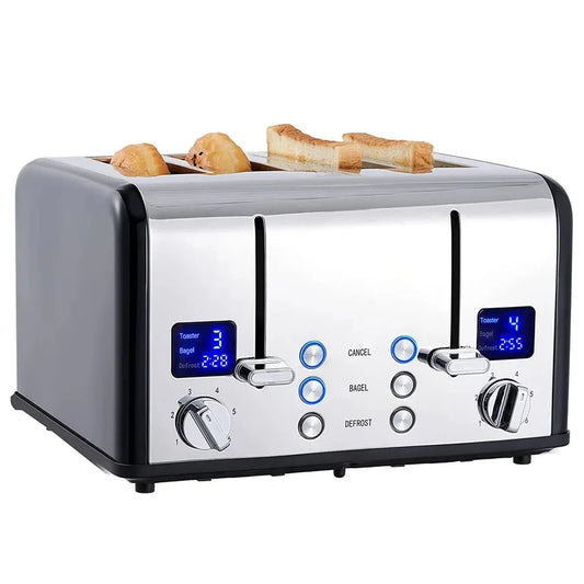 HKM-714835 Retro 4-Slice Stainless Steel Electric Pop-Up Toaster with Grill Function