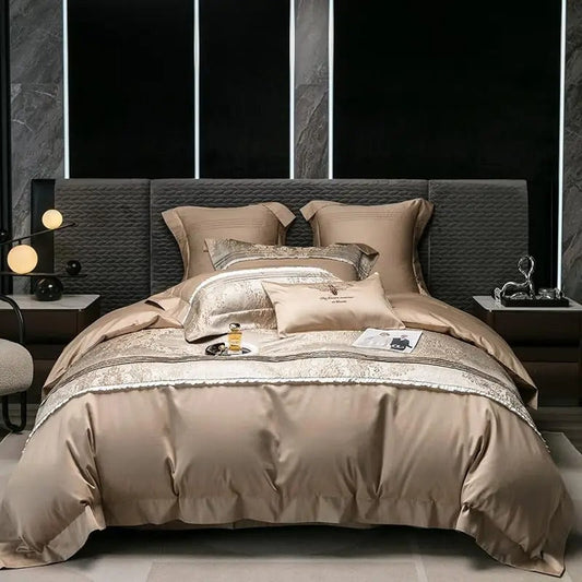 HKM-715411 Long-staple Cotton Jacquard Four-Piece Bedding Set with Duvet Cover and Pillowcases