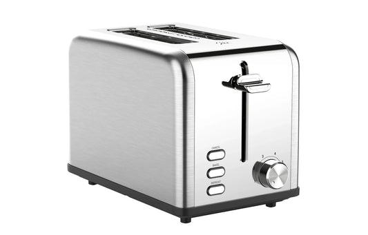 HKM-715987 Compact Stainless Steel 2 Slice Bread Toaster with Extra Wide Slots and Grill Function