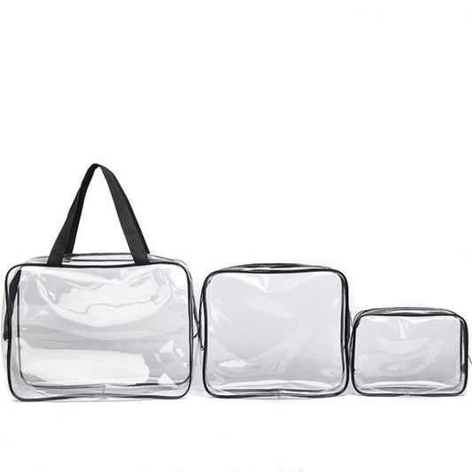 HKM-716307 Transparent PVC Travel Storage Bag Set – 3 Piece Toiletry Organizer for Cosmetics, Accessories, and More